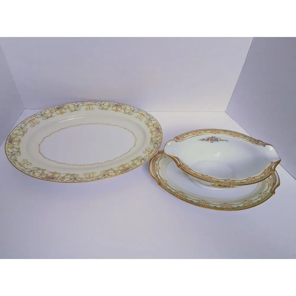 Vintage 30s Noritake Ashley Pattern Gravy Boat w Attached Underplate Fine China